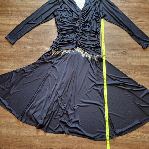 Vintage 70s Claralura Original Black Beaded Fringe Flapper Style Evening Dress - Picture 11 of 14